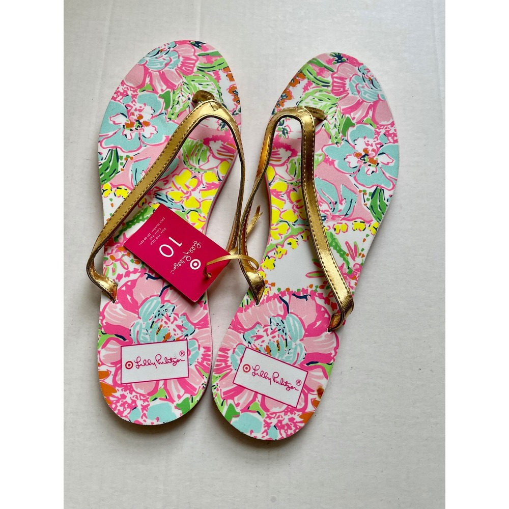 Lilly Pulitzer for Target Gold Metalic Nosey Posey Flip Flop Thong NWT Size 10